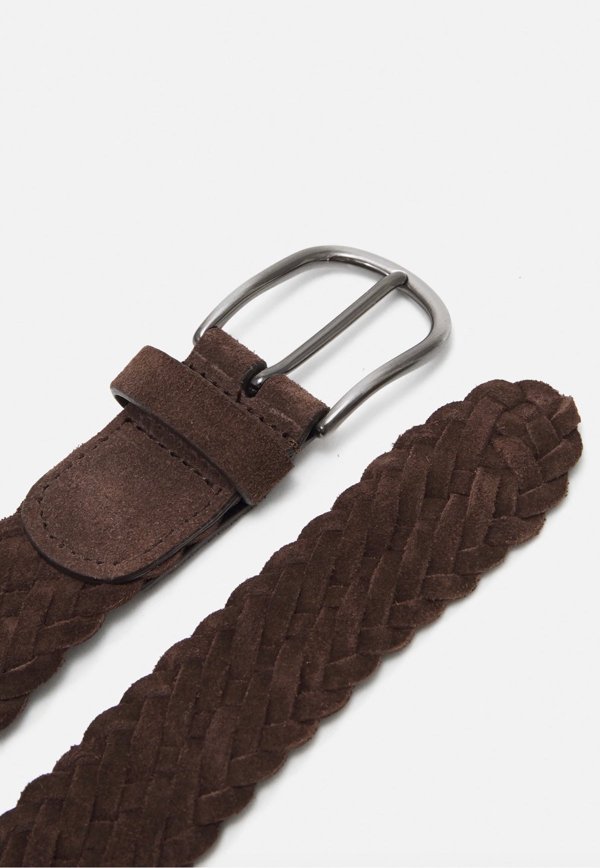Anderson's Suede Leather Woven Belt, Dark Brown