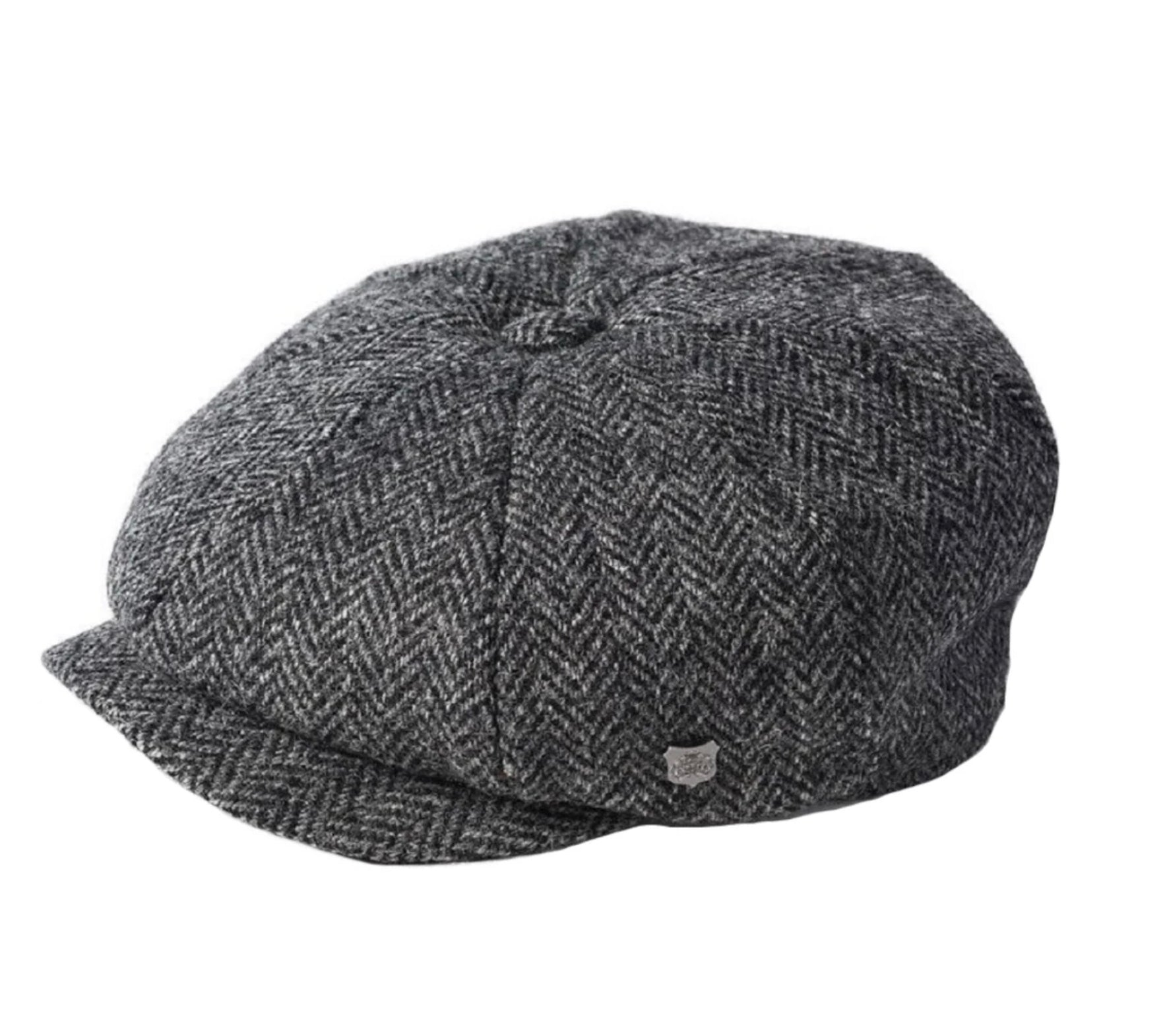 Harris Tweed Baker boy 8 panel Cap, Grey Herringbone
