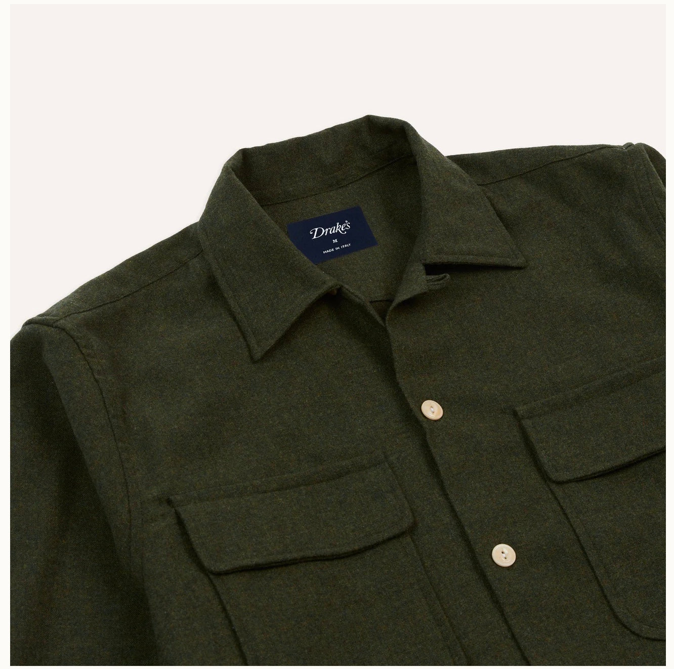 Drake's Brushed Wool Work Overshirt, Dark Green