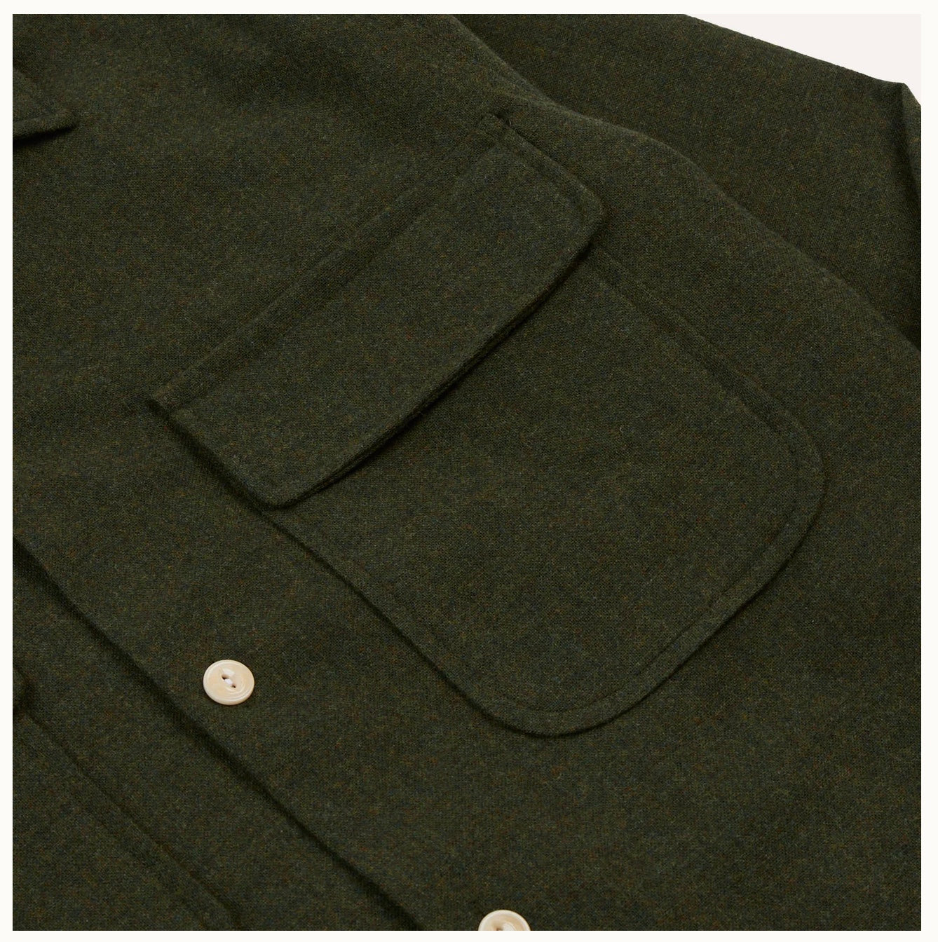 Drake's Brushed Wool Work Overshirt, Dark Green