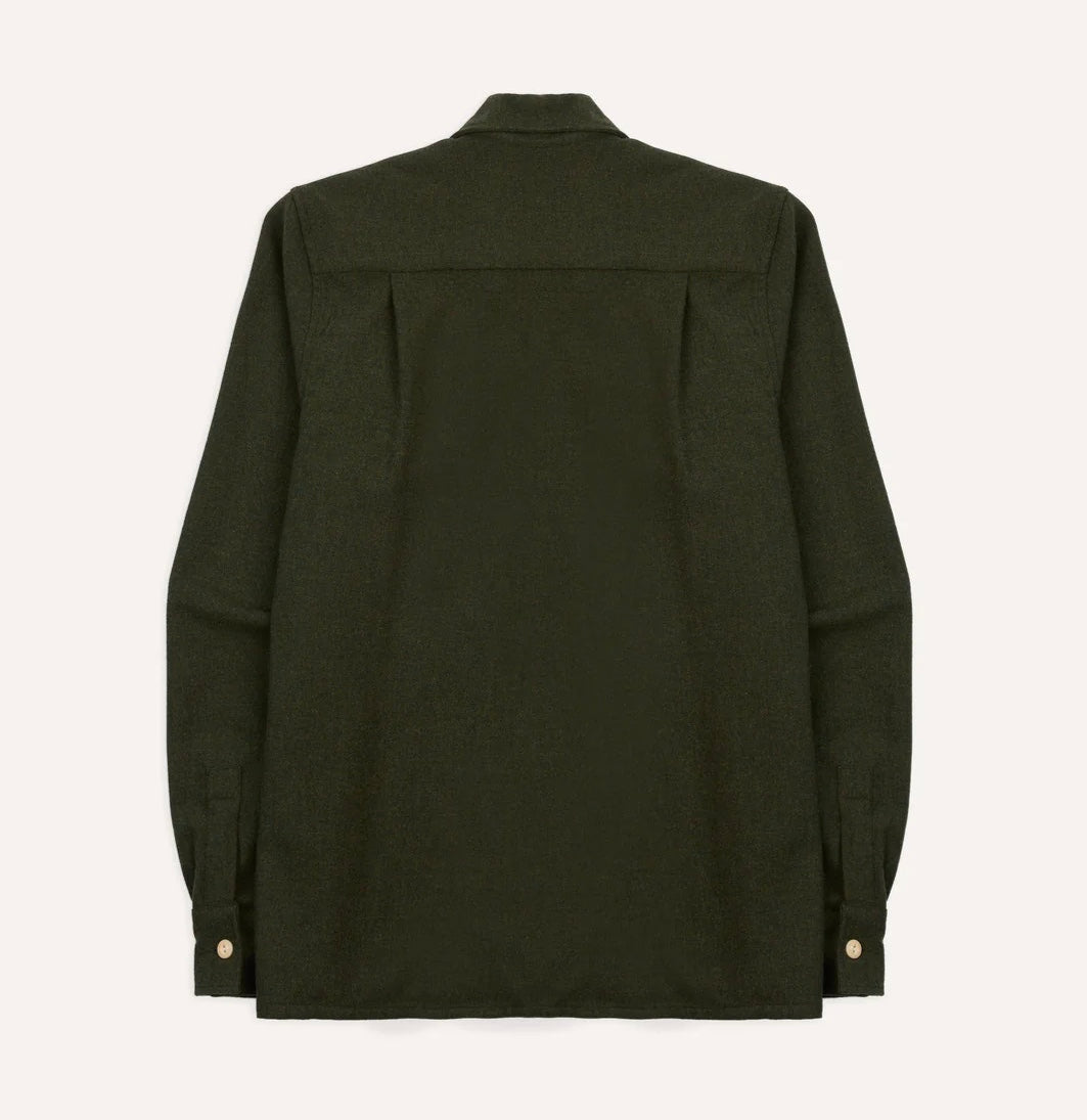 Drake's Brushed Wool Work Overshirt, Dark Green
