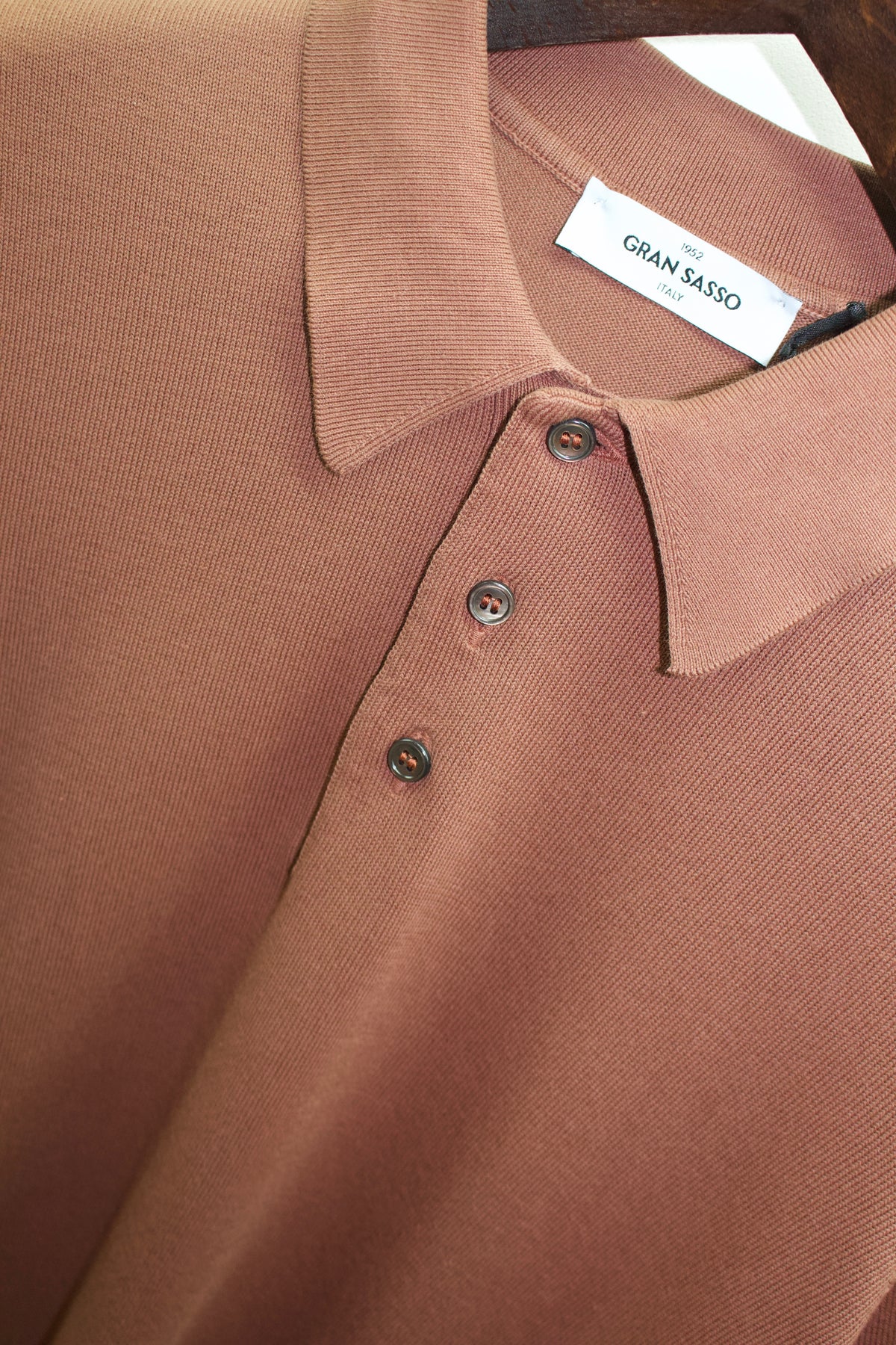 Gran Sasso Knitted Egyptian Cotton Polo Shirt, Rust Brown