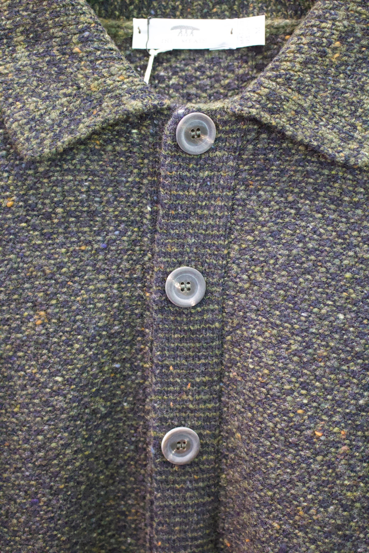 Inis Meain Cashmere & Merino Wool Breiden Shirt Jacket in Olive Donegal fleck from Inis Meain
