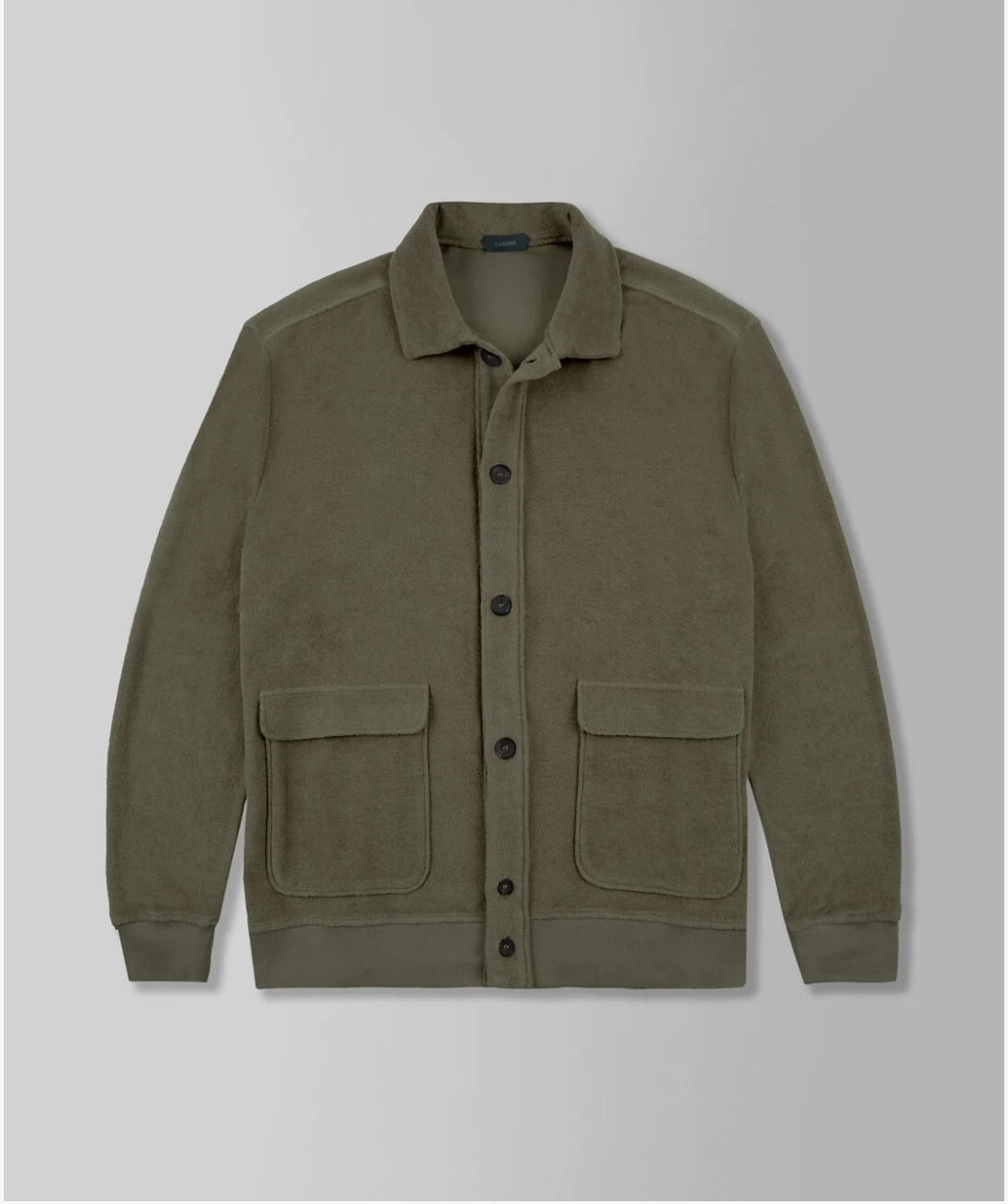 Zanone Regular-fit cardigan in terry jersey - Military