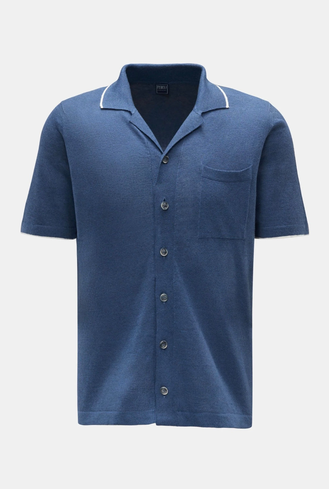 Fedeli Short sleeve knit shirt 'Jazz' Cuban collar Blue