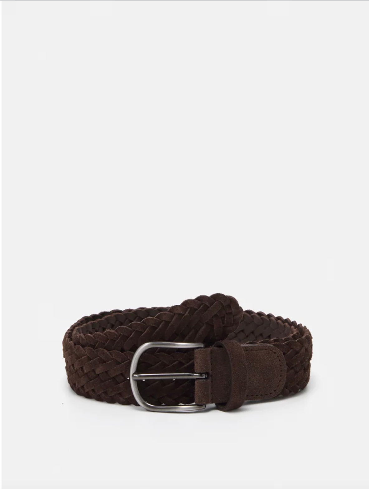 Anderson's Suede Leather Woven  Belt, Dark Brown
