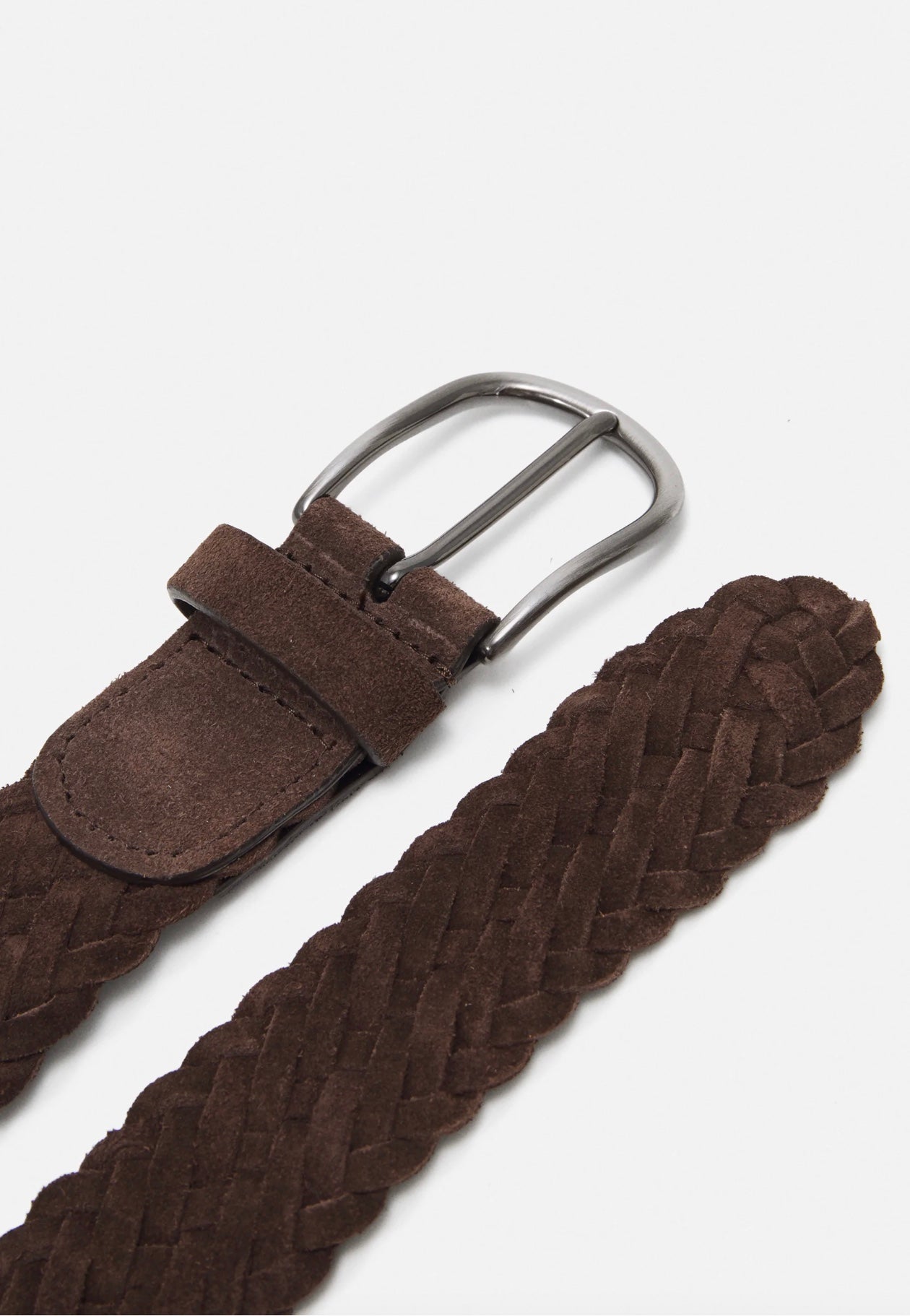Anderson's Suede Leather Woven  Belt, Dark Brown