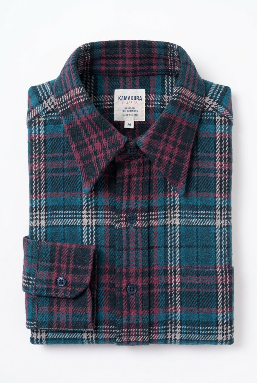 HEAVY TWILL COTTON CPO SHIRT DARK BLUE PLAID
