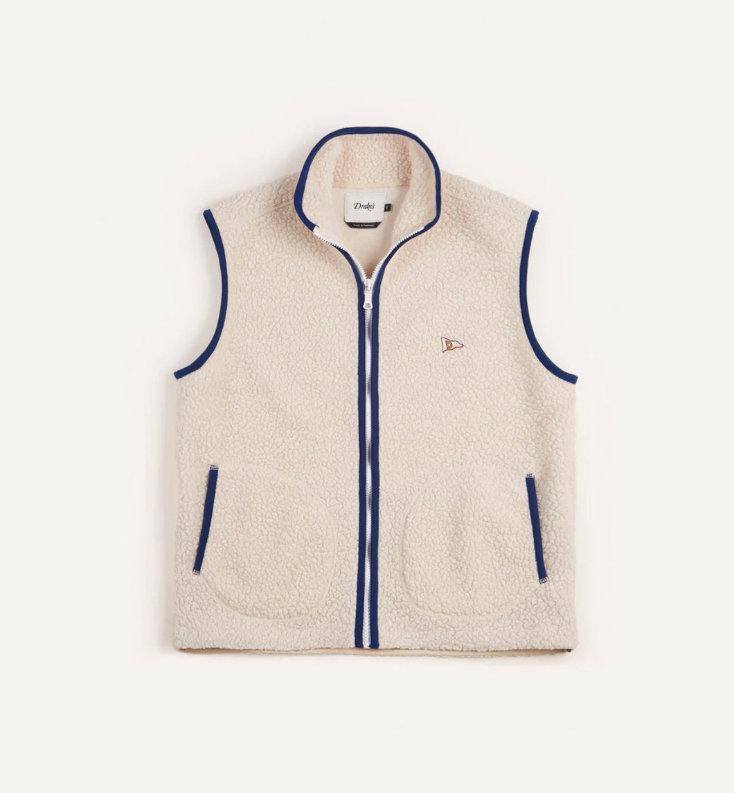 Drake's Ecru Boucle Wool Zip Fleece Vest