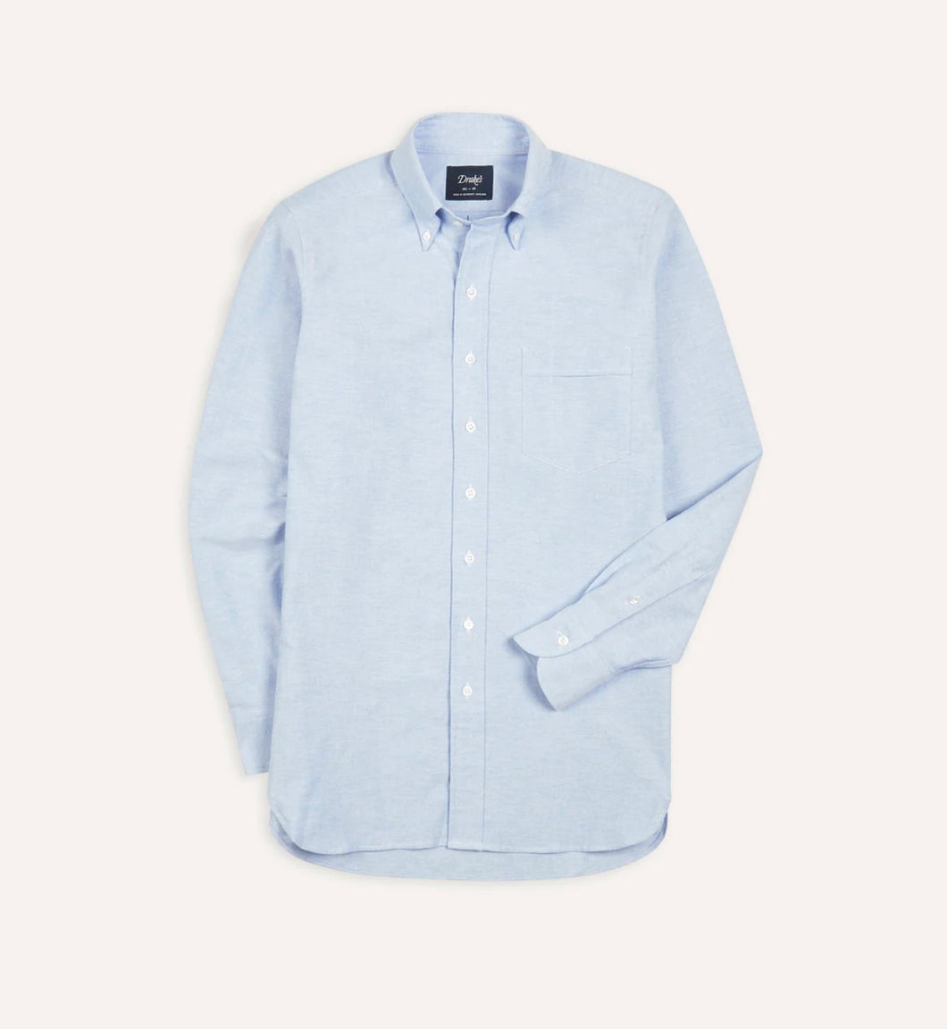 Drake's Blue Cotton Oxford Cloth Button-Down Shirt