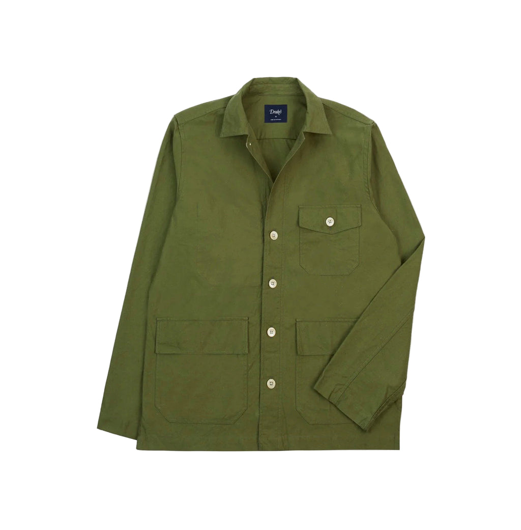 Drakes Olive Cotton Overshirt