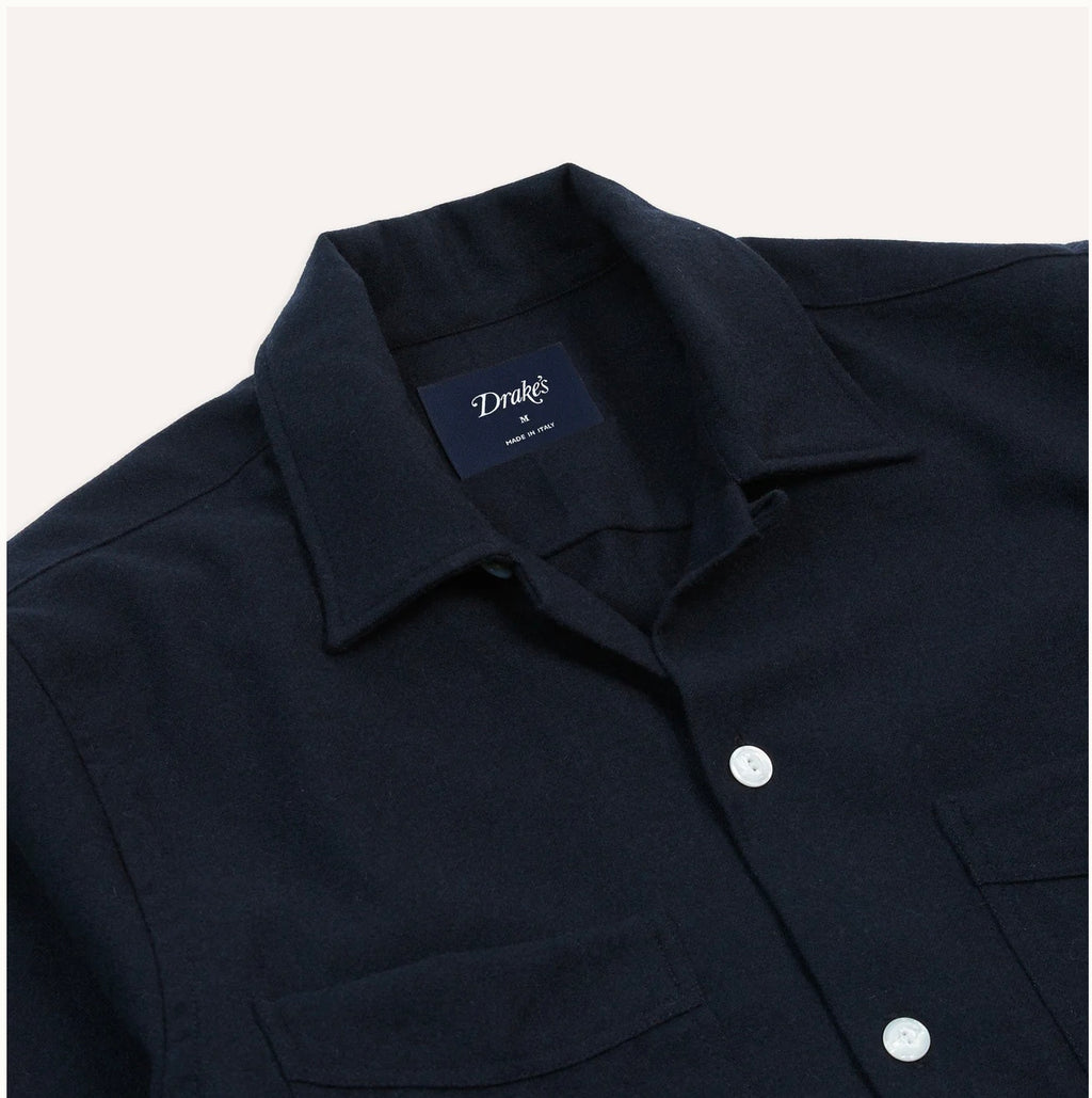 Drake's Brushed Wool Four Pocket Overshirt, Dark Navy