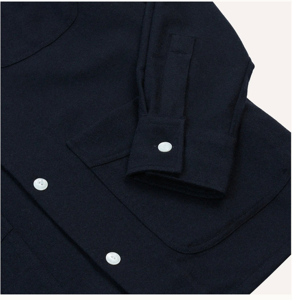 Drake's Brushed Wool Four Pocket Overshirt, Dark Navy