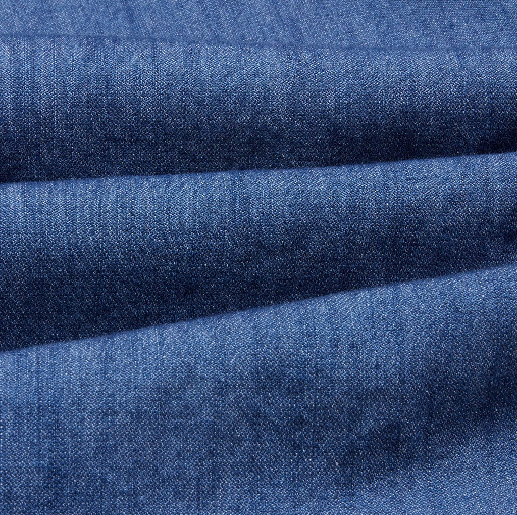 Drake's Washed Denim Work Shirt, Mid Blue