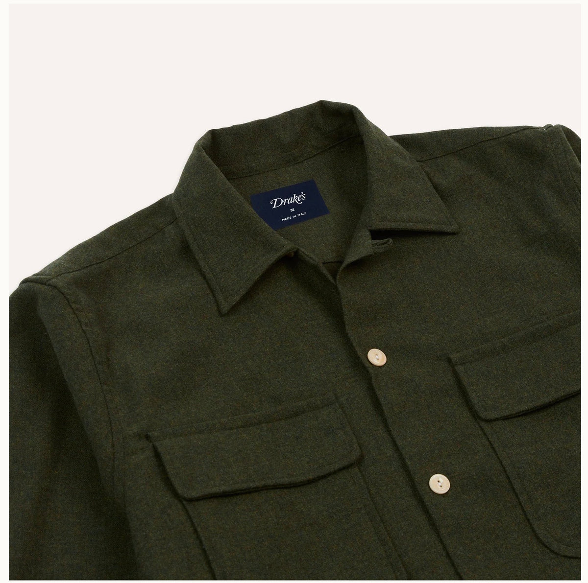 Drake's Brushed Wool Work Overshirt, Dark Green ( Oversized fit )