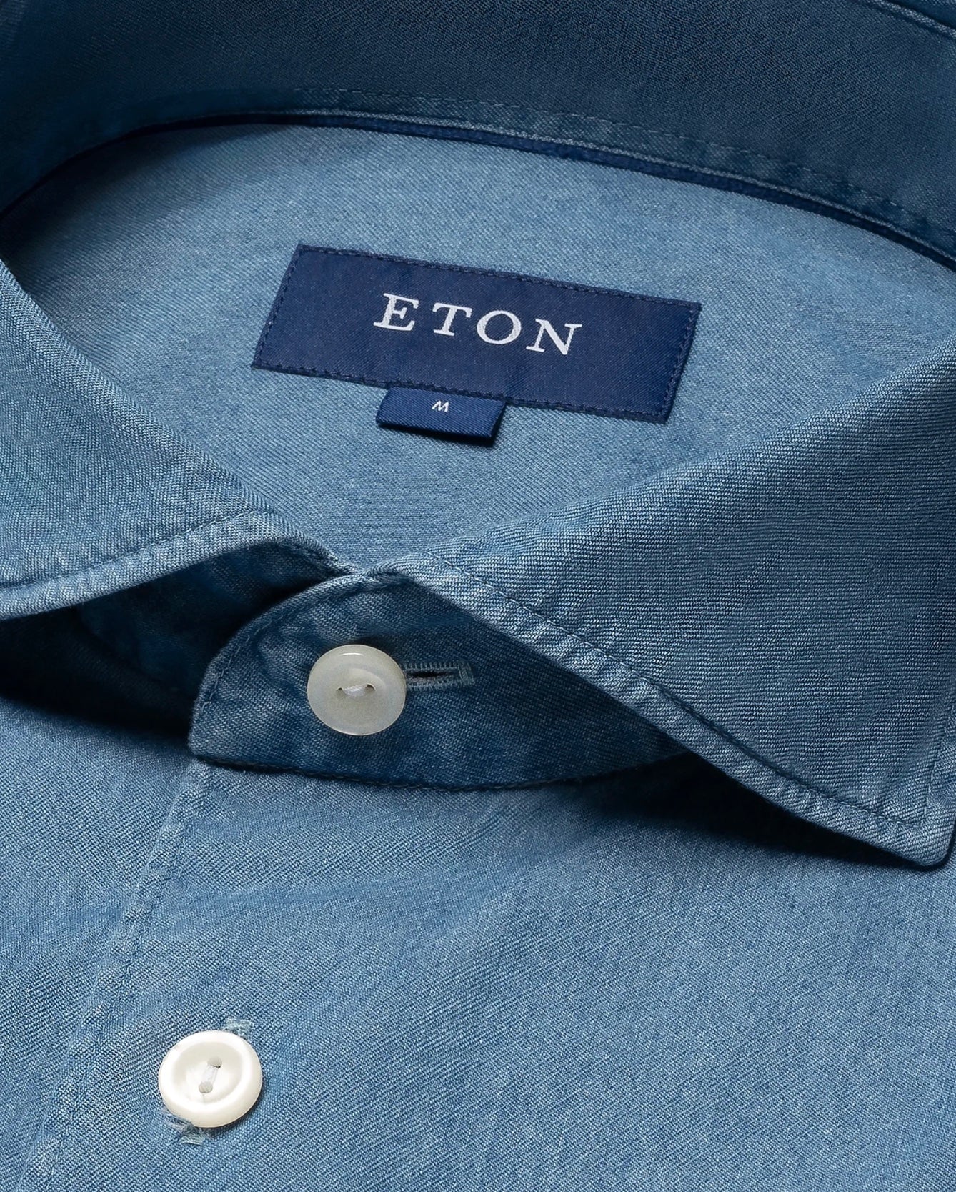 Eton Lightweight Slim Fit Denim Shirt, Mid Blue