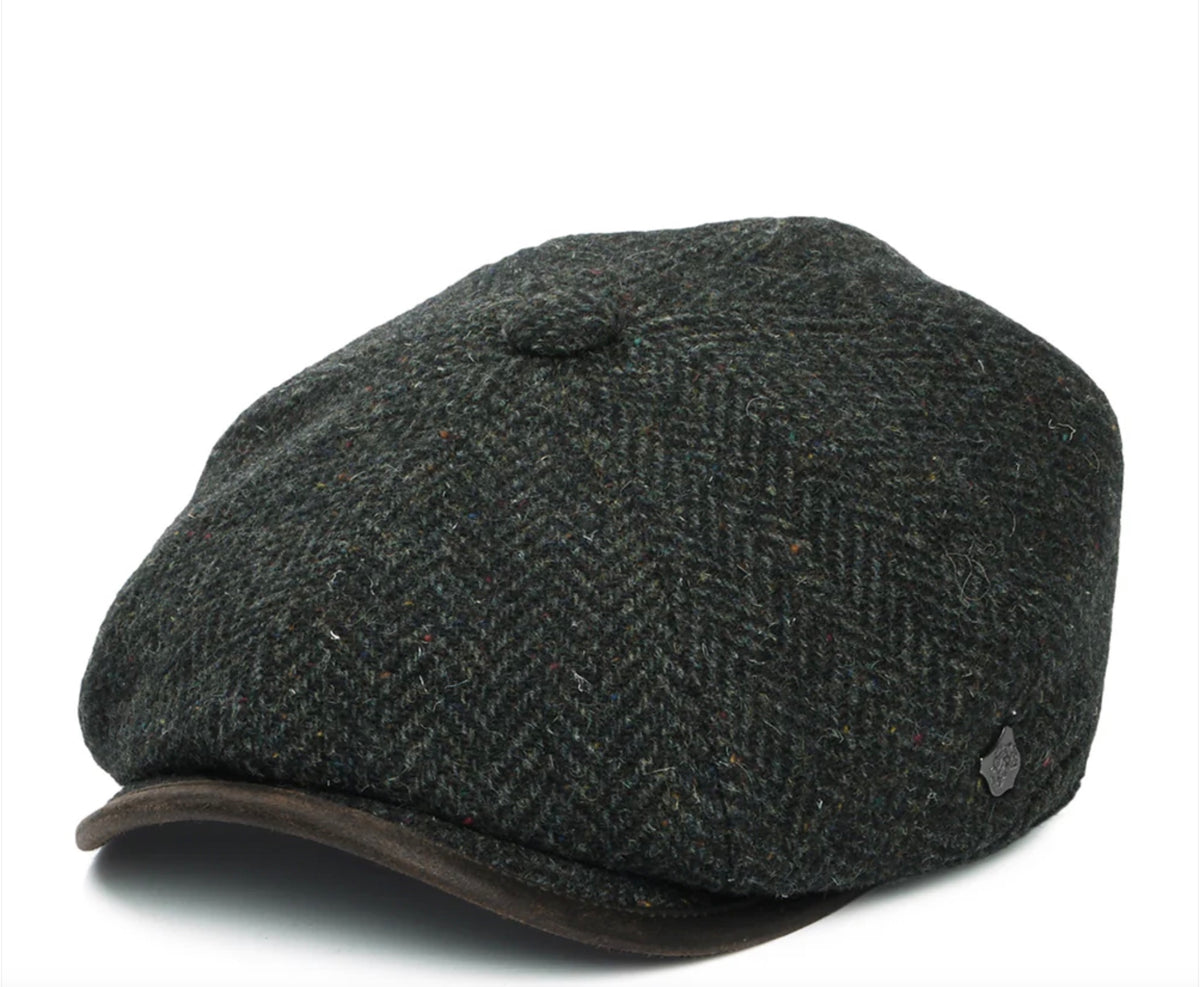 Failsworth Baker boy 8 panel Tweed Cap, Green & Brown Herringbone