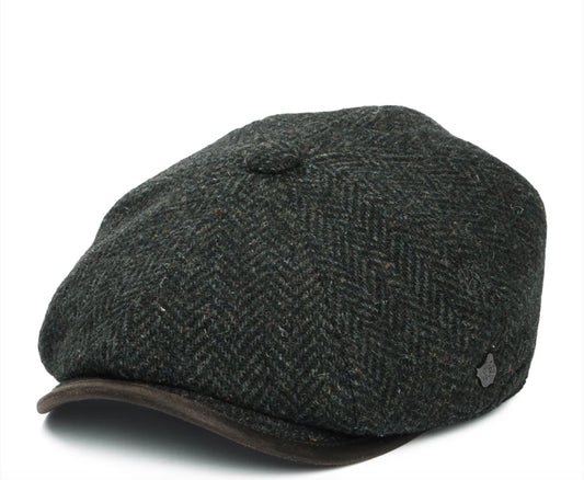 Failsworth Baker boy 8 panel Tweed Cap, Green & Brown Herringbone