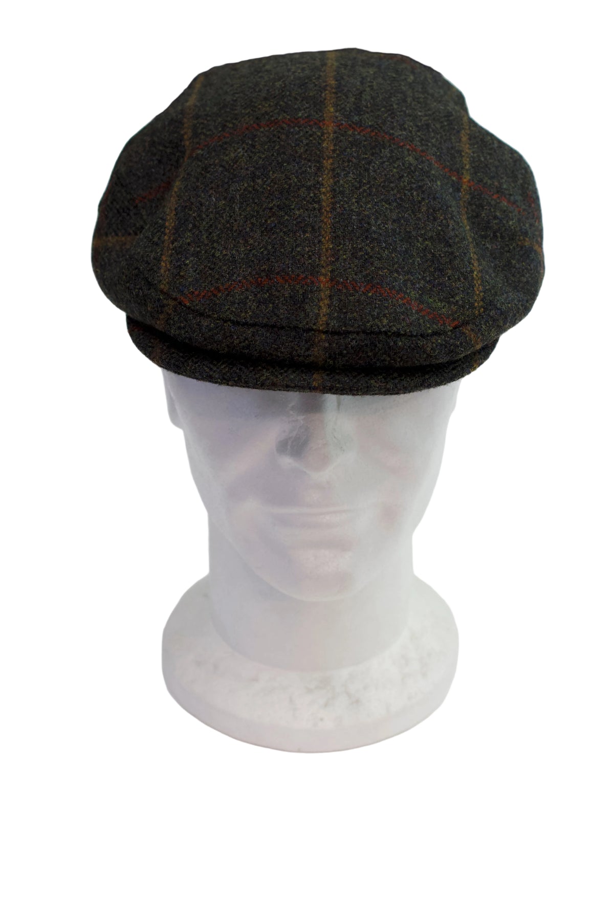 Failsworth  Tweed Flat Cap, Dark Green with a mustard & Red check
