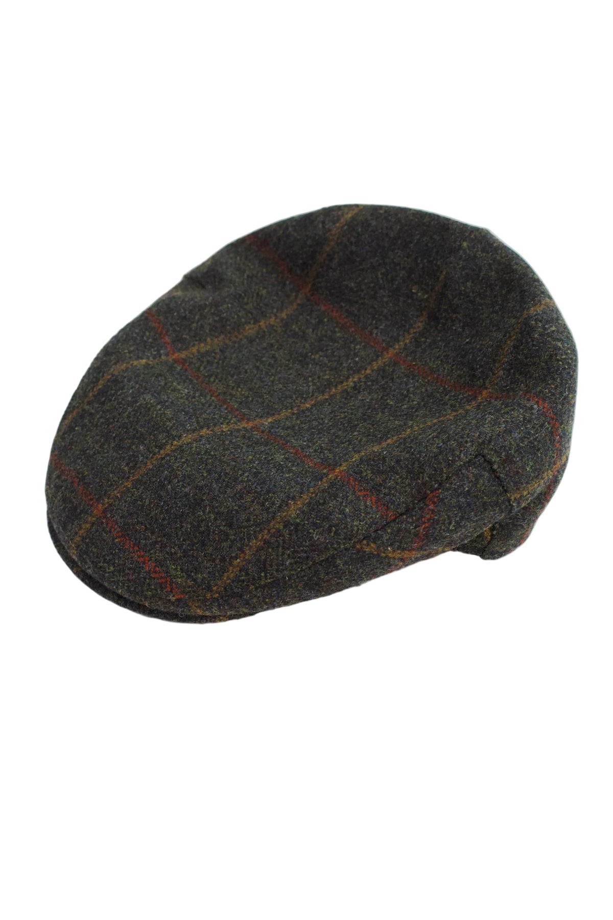 Failsworth  Tweed Flat Cap, Dark Green with a mustard & Red check 2