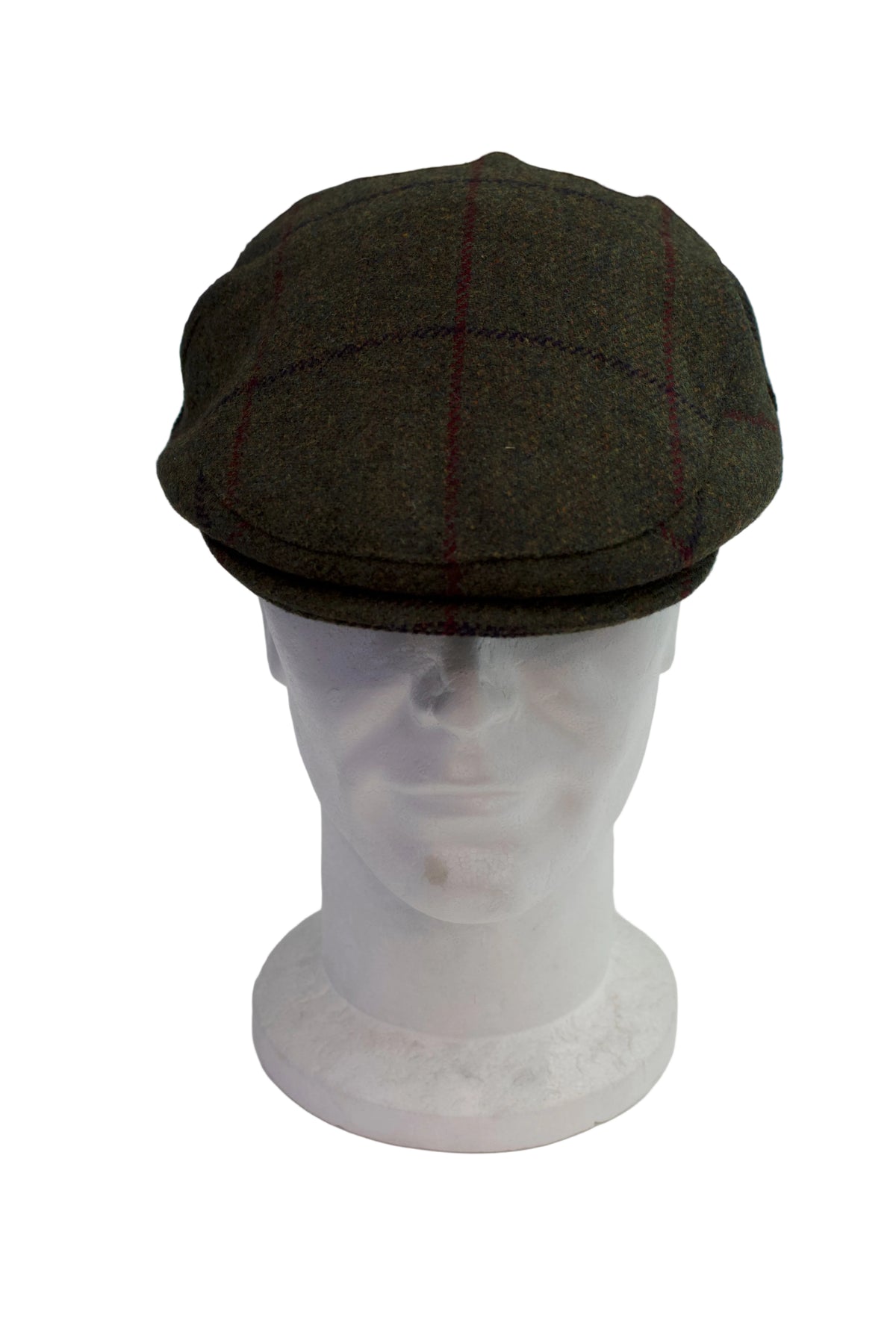 Failsworth  Tweed Flat Cap, Olive Green with a Navy & Red check 