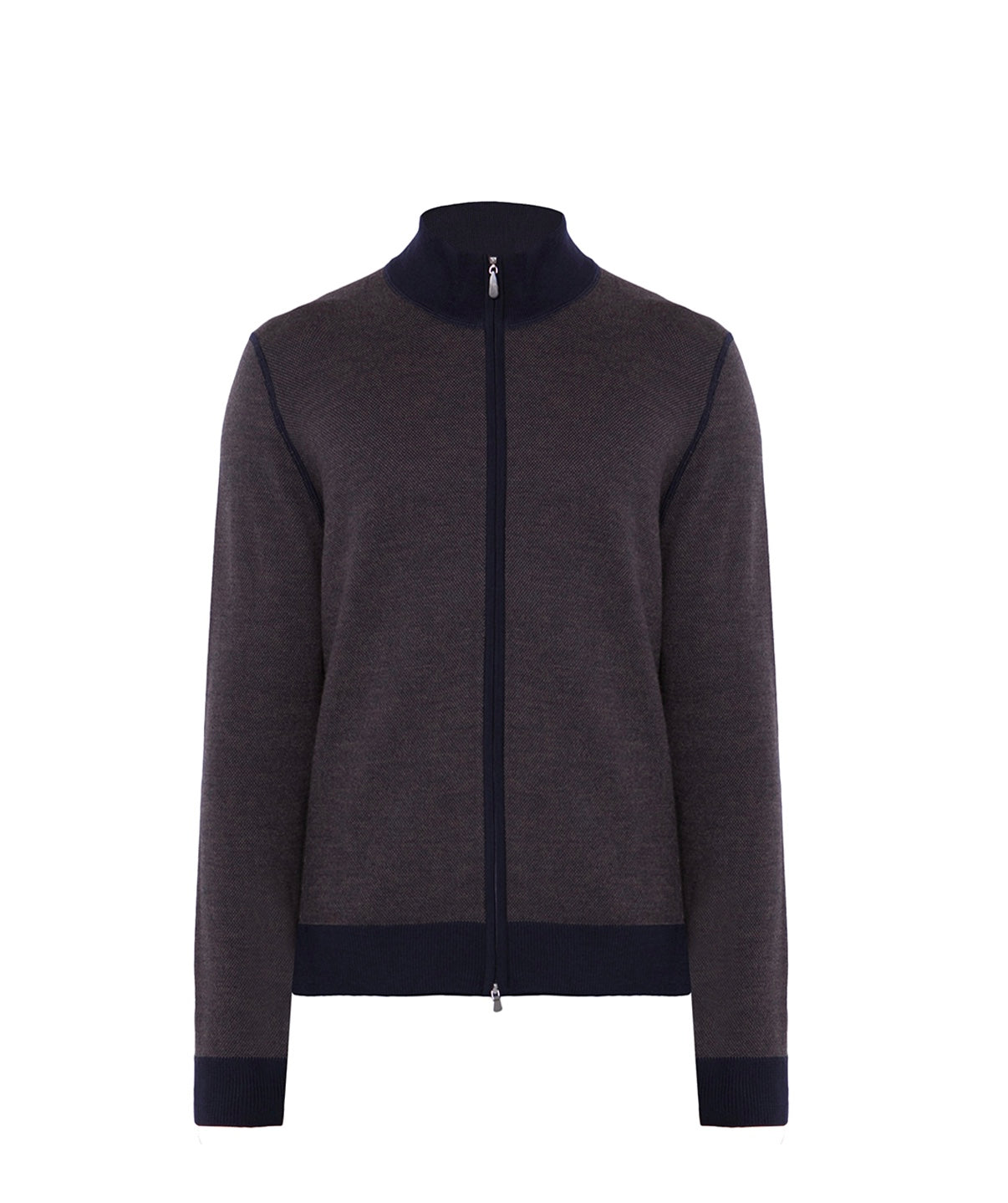 Gran Sasso Textured Merino Zip Cardigan, Navy / Brown