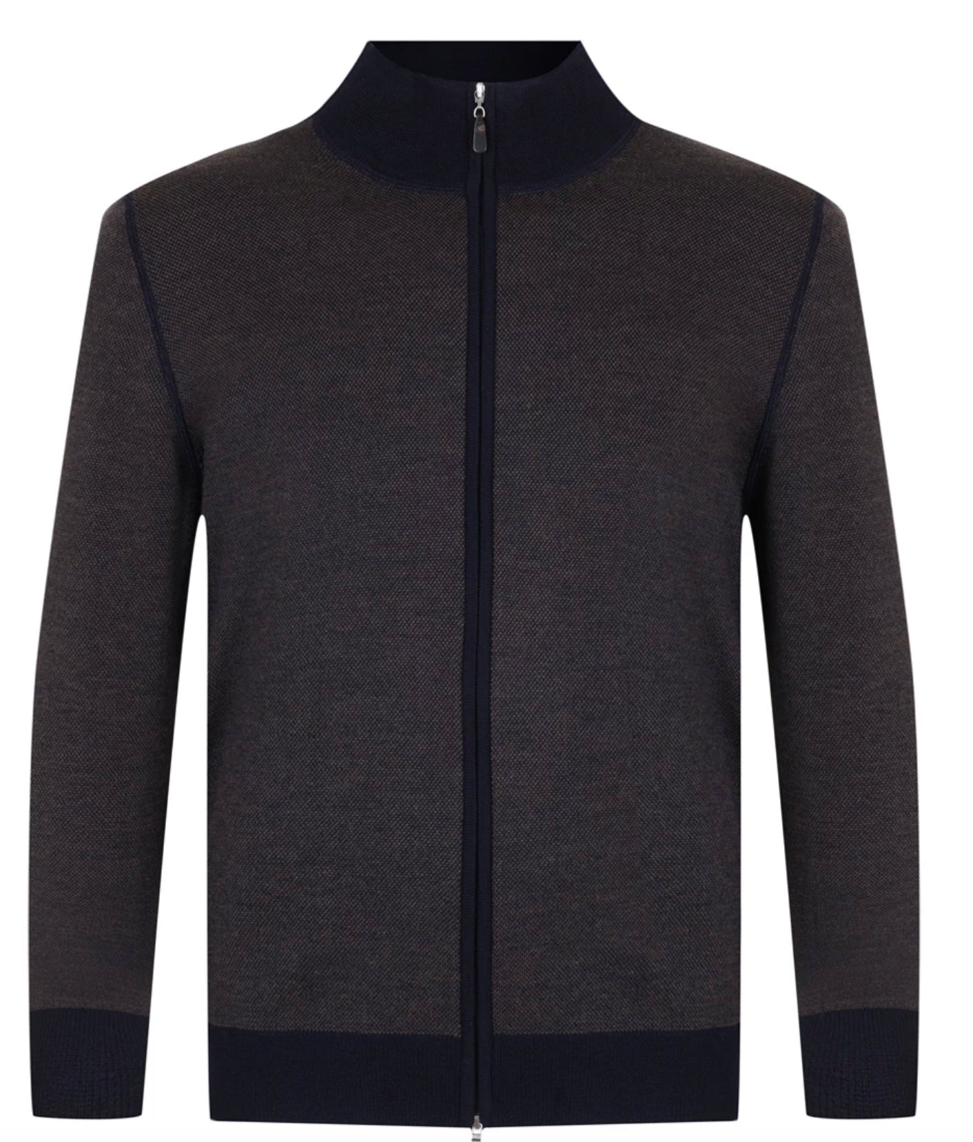 Gran Sasso Textured Merino Zip Cardigan, Navy / Brown