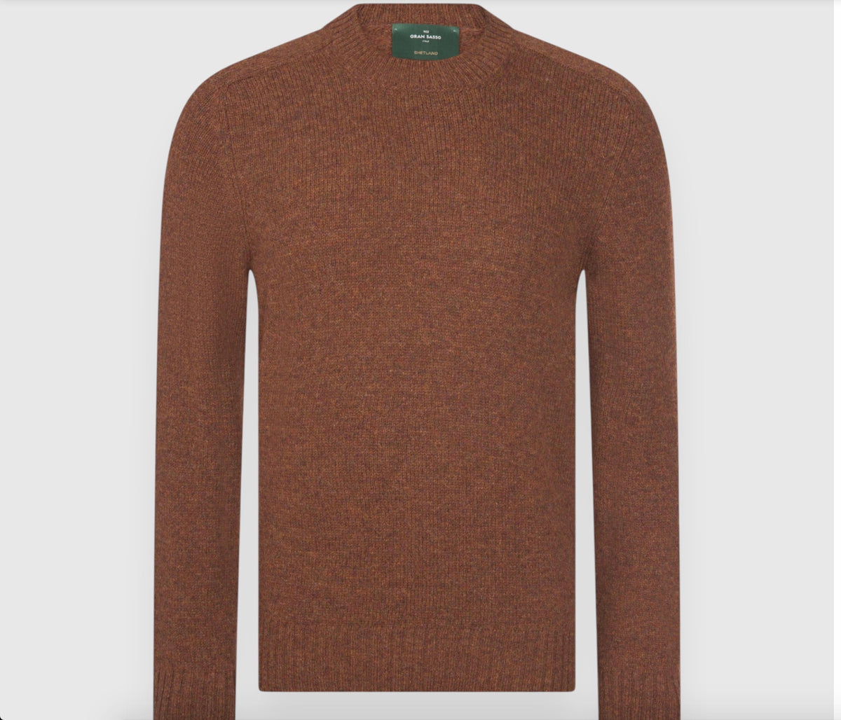 Gran Sasso Shetland Crewneck Knitwear, Burnt Orangre