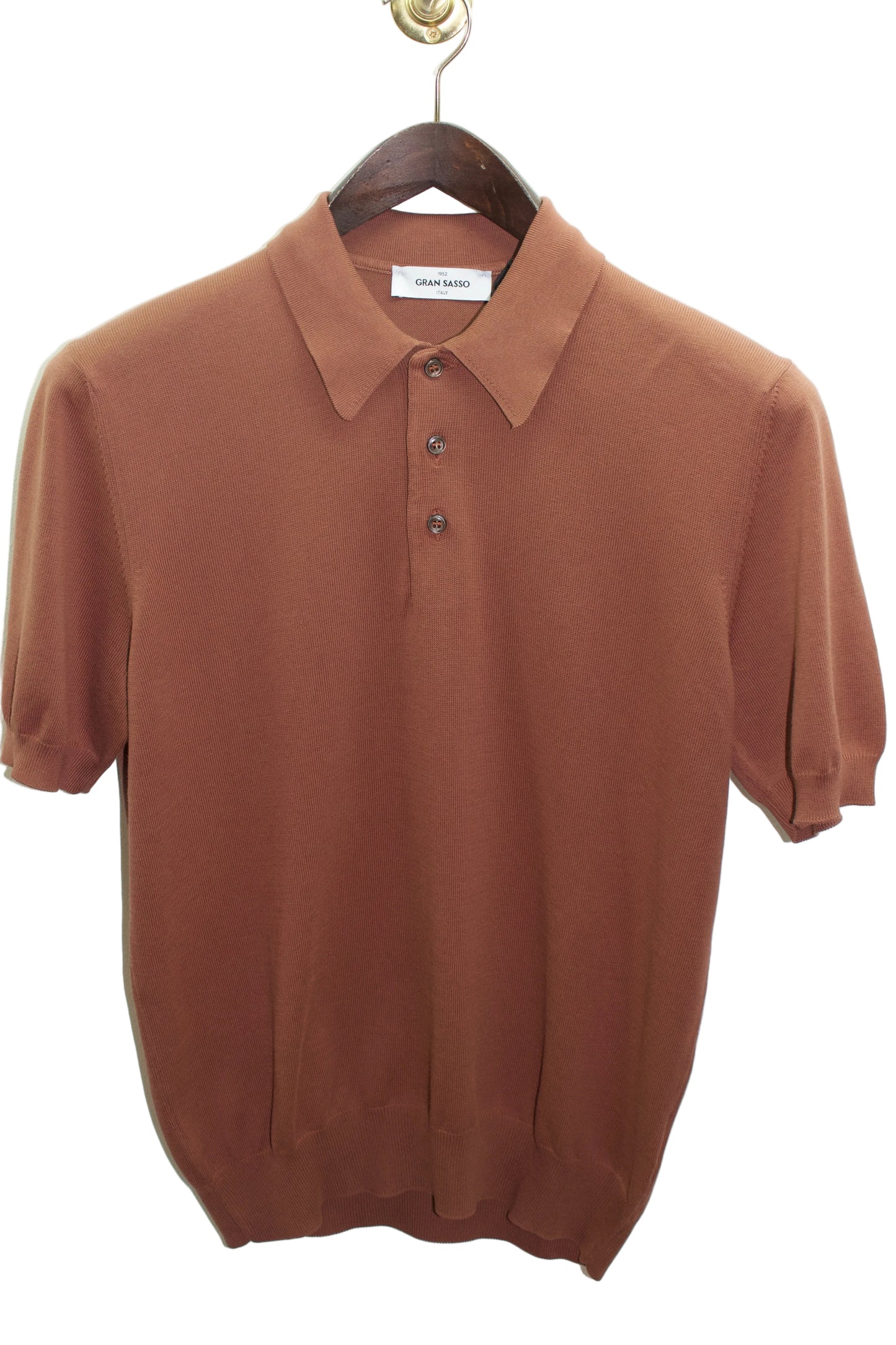 Gran Sasso Knitted Egyptian Cotton Polo Shirt, Rust Brown