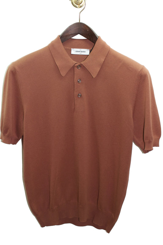 Gran Sasso Knitted Egyptian Cotton Polo Shirt, Rust Brown