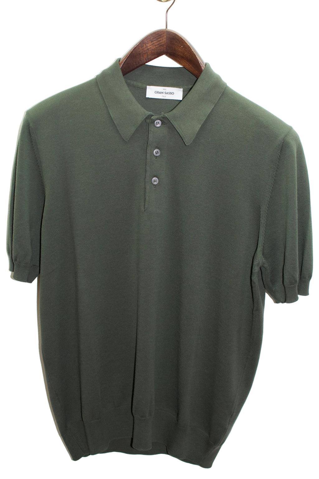 Gran Sasso Olive Short sleeve Knitted Polo Shirt