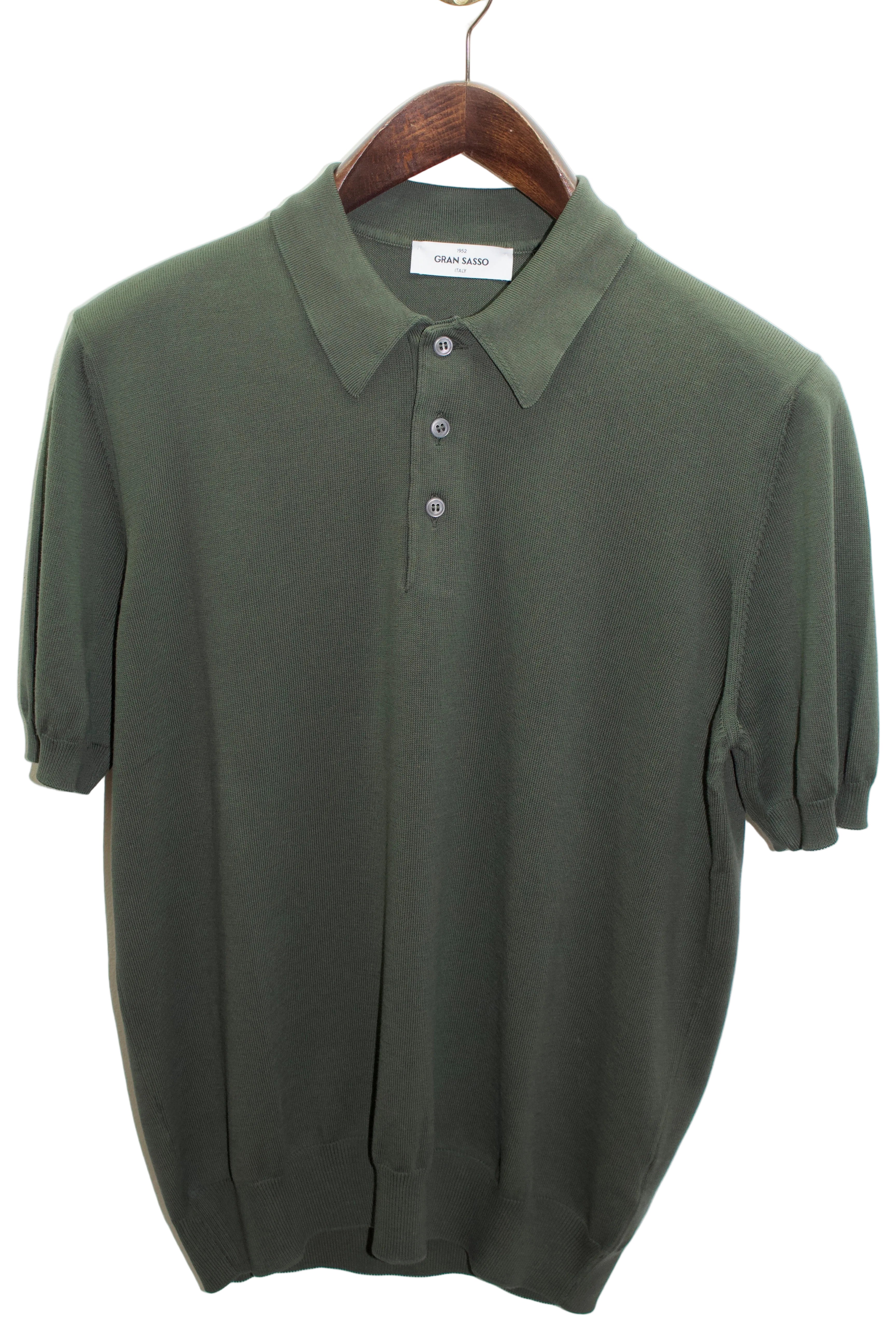 Gran Sasso Olive Short sleeve Knitted Polo Shirt