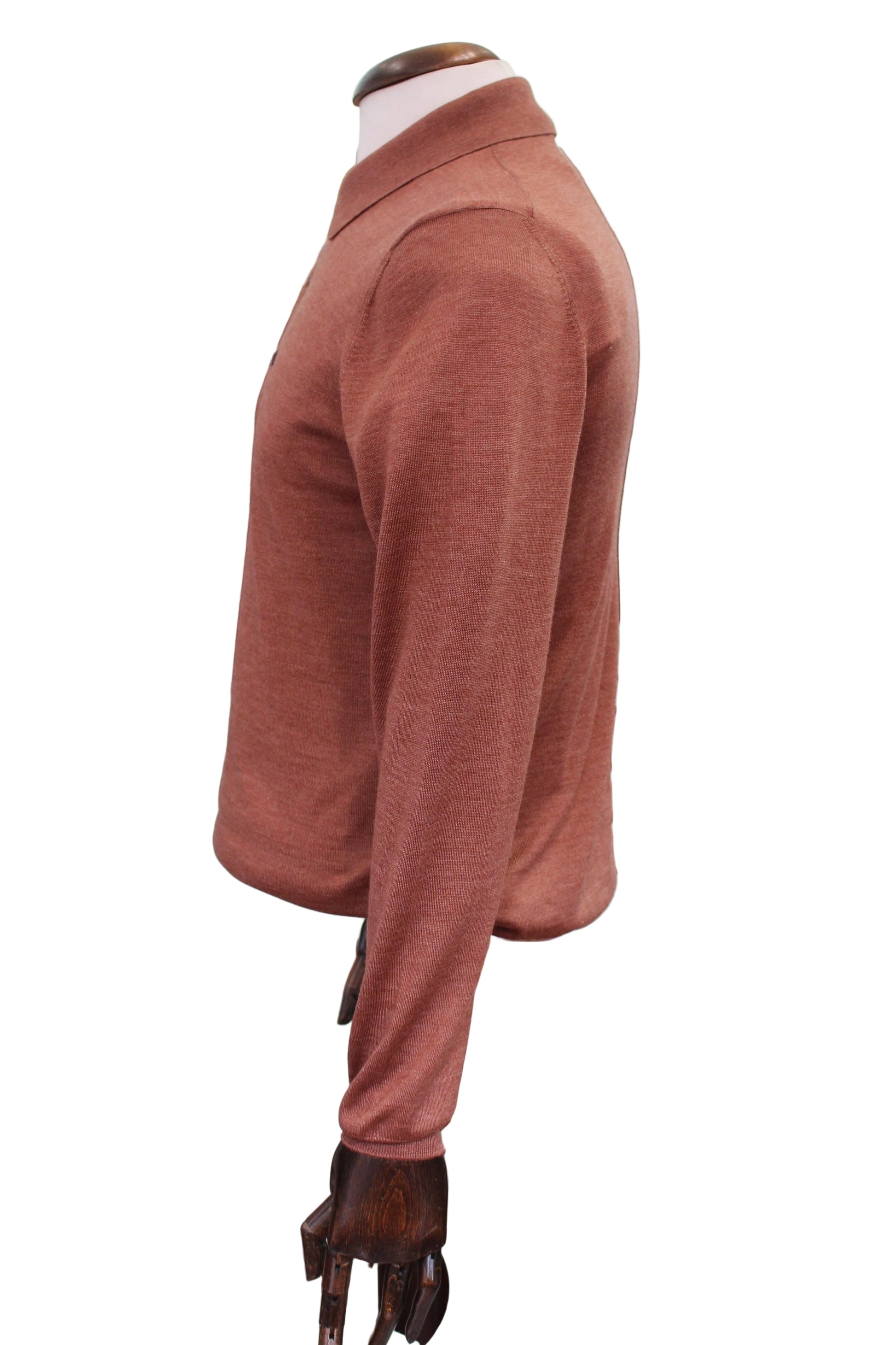 Gran Sasso Long Sleeve Wool/Silk Polo top in a rust colour