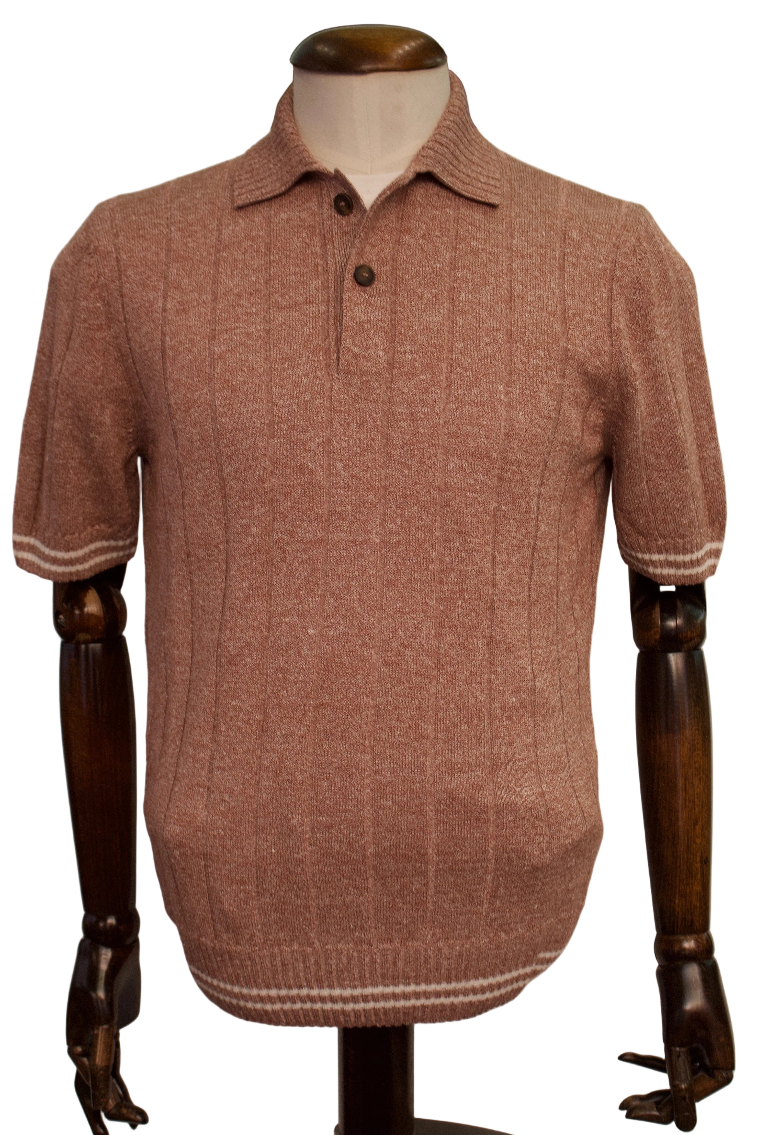 Gran Sasso Ribbed Knit Polo, Brown stp