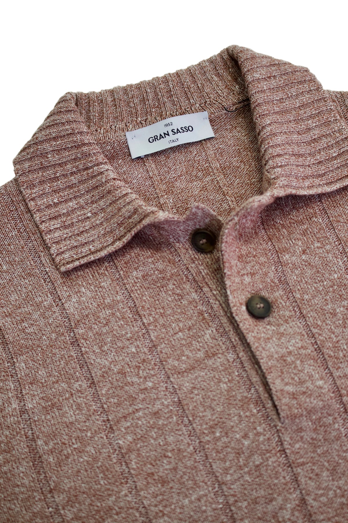 Gran Sasso Ribbed Knit Polo, Brown stp3