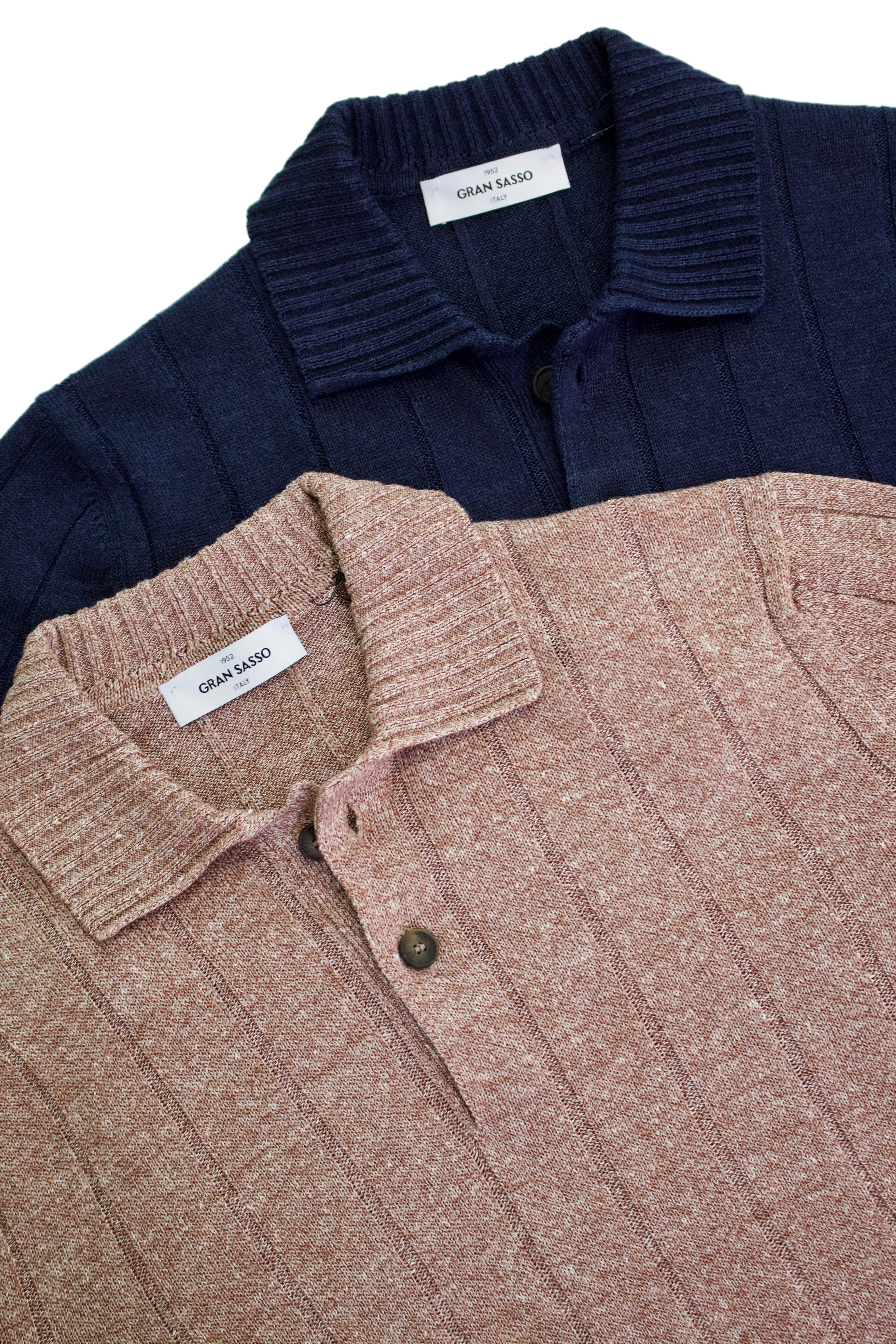 Gran Sasso Ribbed Knit Polo, Brown stp4