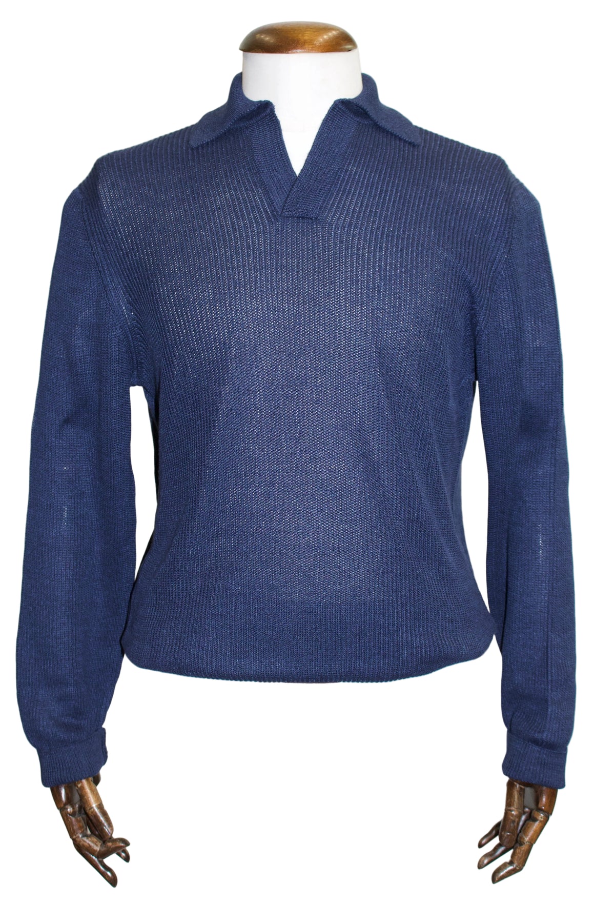 Gran Sasso Ribbed Skipper Polo Knit, Ocean Blue 