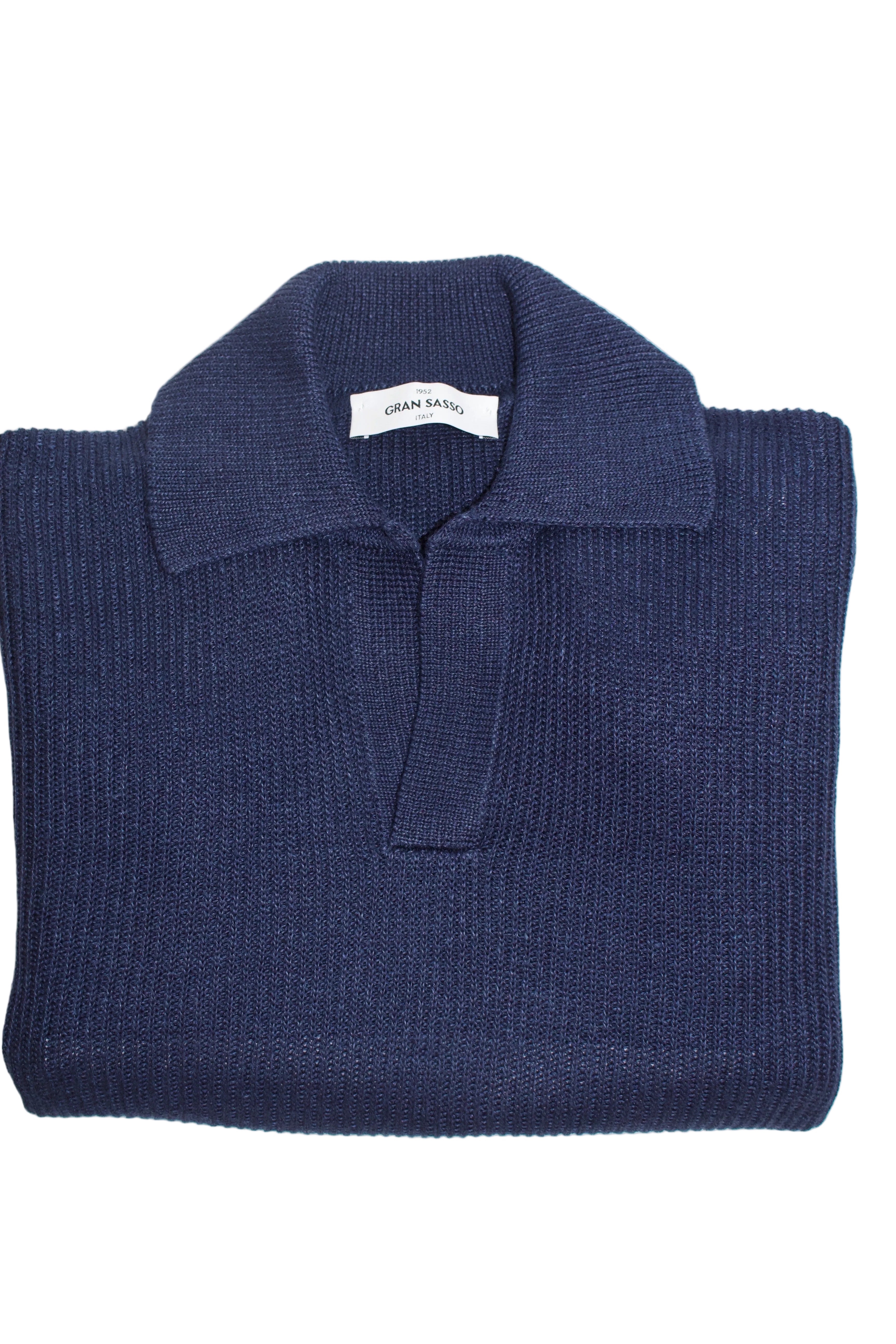 Gran Sasso Ribbed Skipper Polo Knit, Dark Blue – DOHERTY EVANS