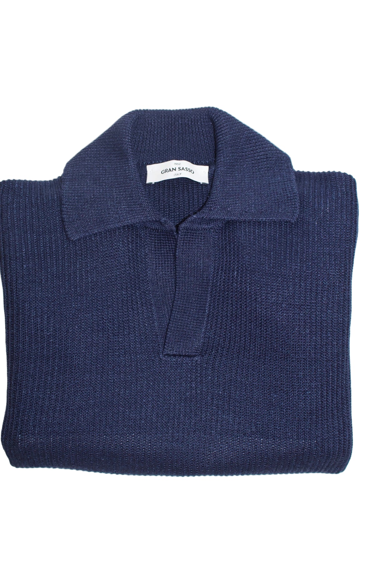 Gran Sasso Ribbed Skipper Polo Knit, Ocean Blue 4