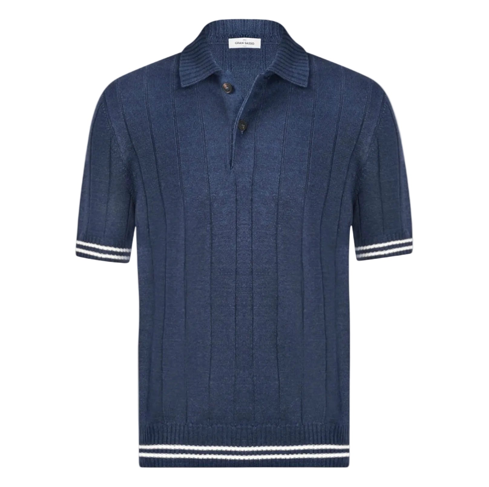 Gran Sasso Blue short-sleeve Ribbed polo shirt with white trim .