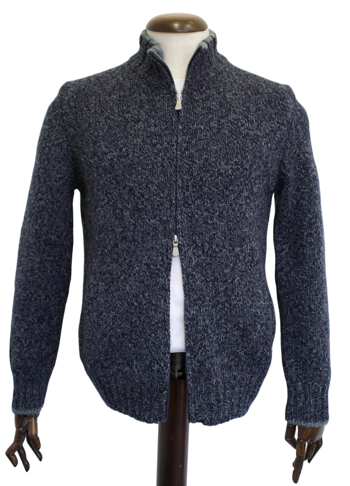 Gran Sasso Super Geelong Full Zip Knit, Navy/Pale Blue