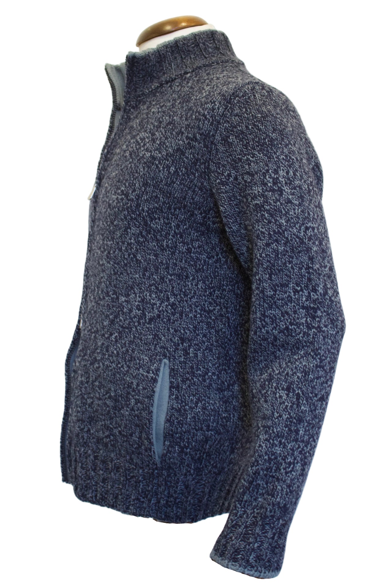 Gran Sasso Super Geelong Full Zip Knit, Navy/Pale Blue