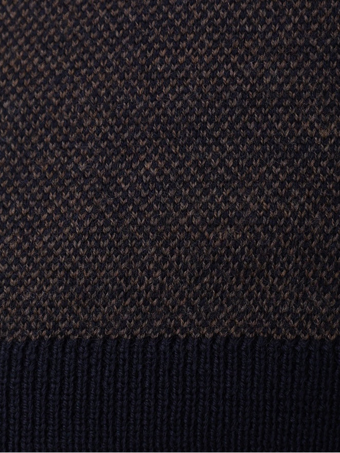 Gran Sasso Textured Merino Zip Cardigan, Navy / Brown