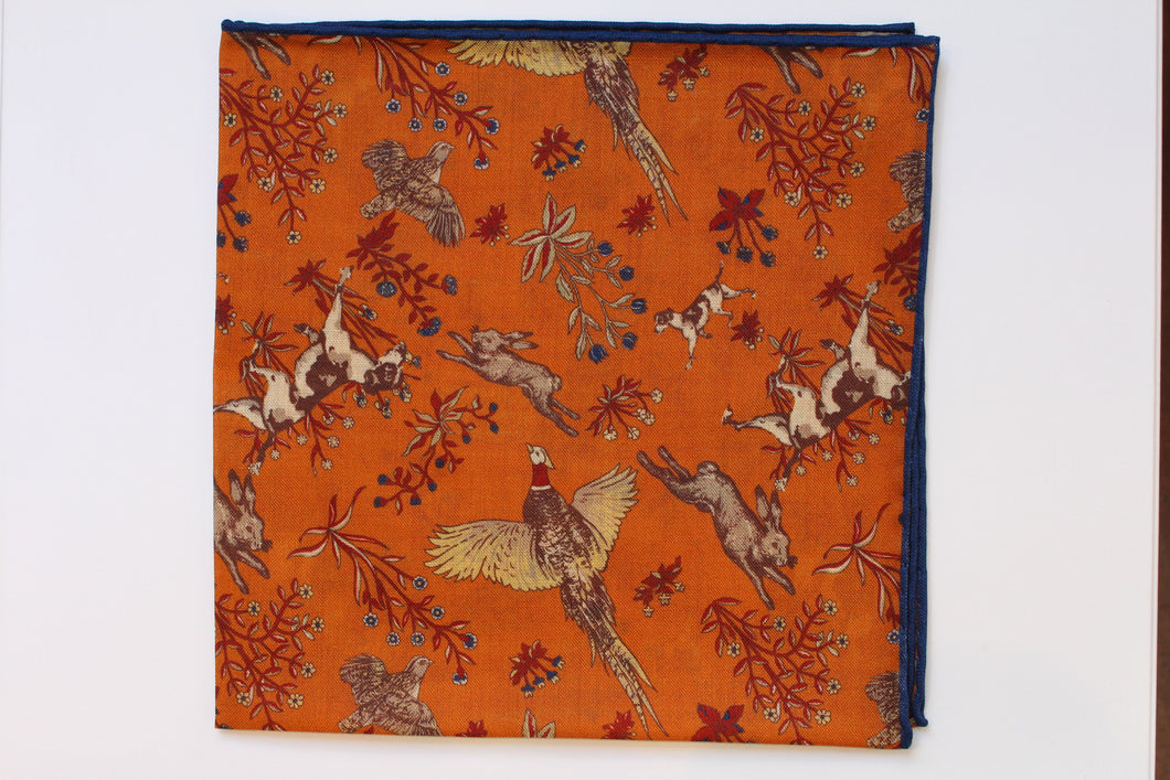Orange Animal Print Wool-Silk Pocket Square