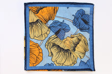 Load image into Gallery viewer, Floral Light Blue/Orange/Yellow Print Wool-Silk Pocket Square

