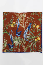 Load image into Gallery viewer, Limited Edition of Six  Birds of Paradise Print Wool-Silk Pocket Square( Burnt Orange)
