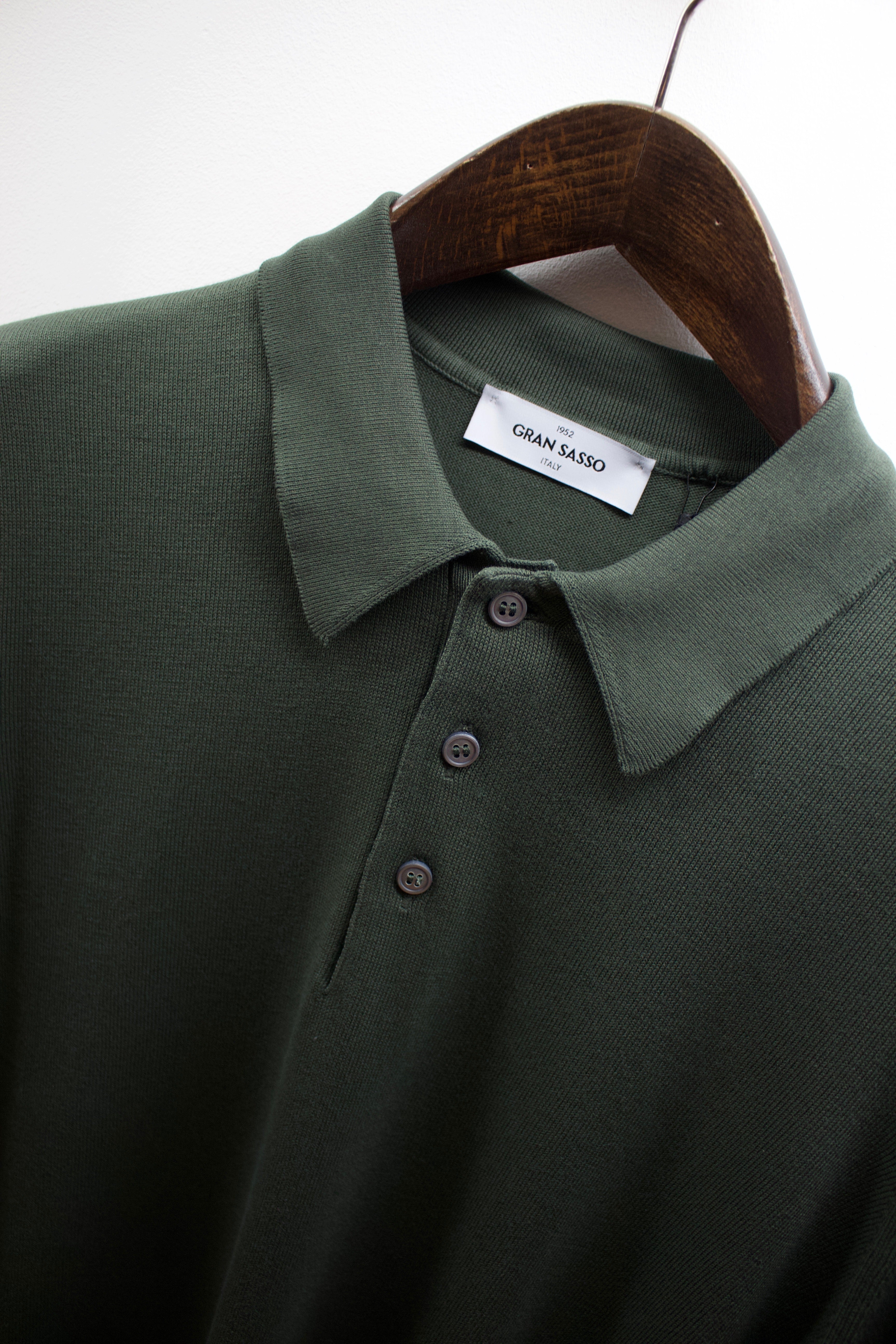 Gran Sasso Olive Short sleeve Knitted Polo Shirt