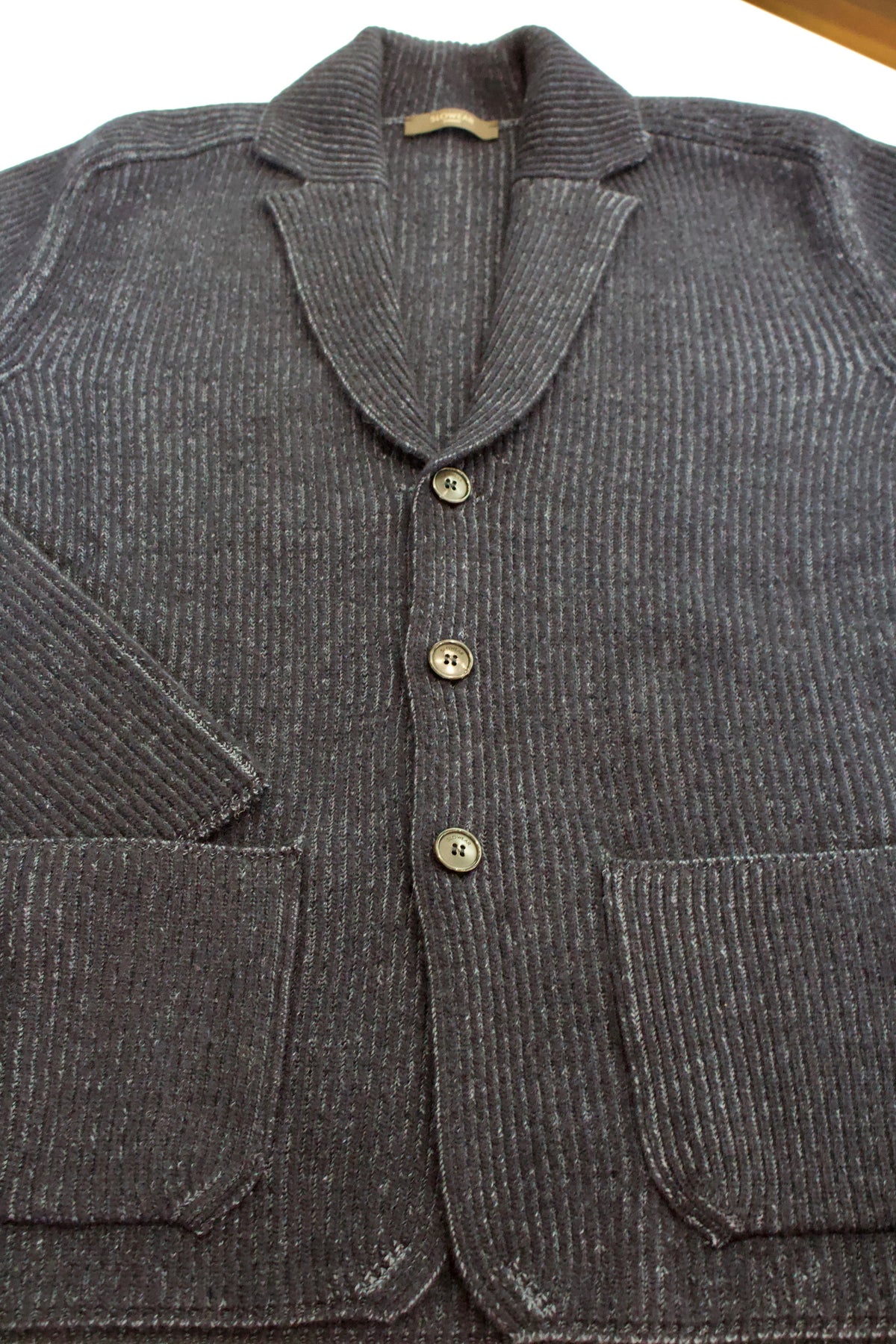 Slowear Ribbed Virgin Wool Knit Jacket, Navy