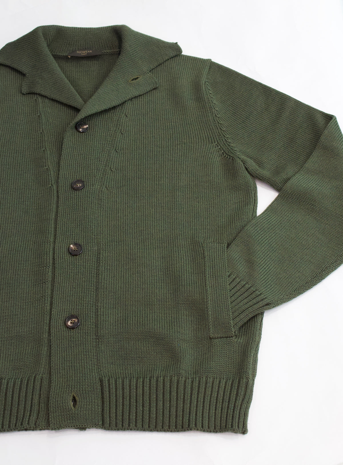 Slowear Open Collar Virgin Wool Cardigan, Olive Green