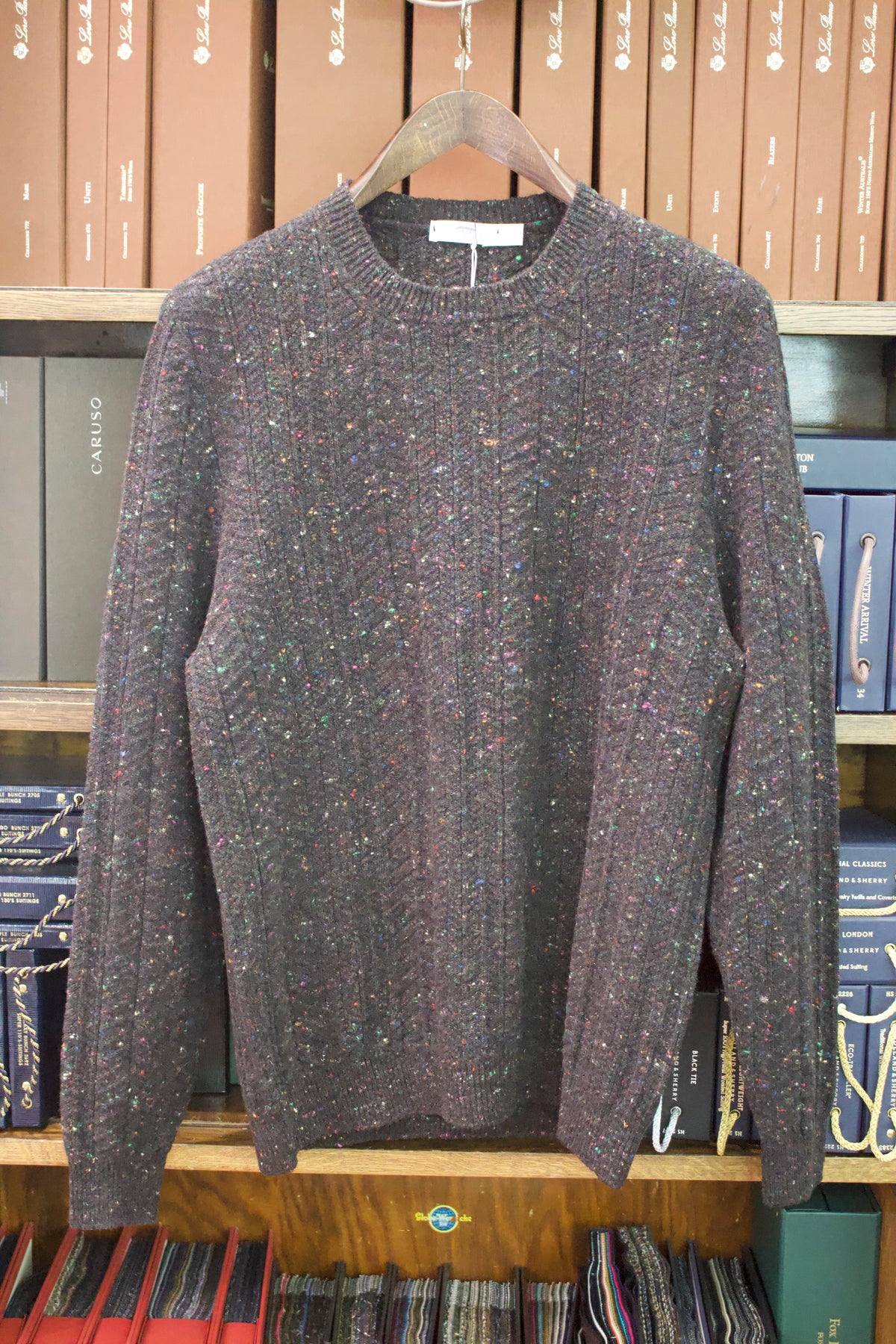 Inis Meain Cashmere mix Aran Crew Neck (Dark Brown donegal multi fleck)